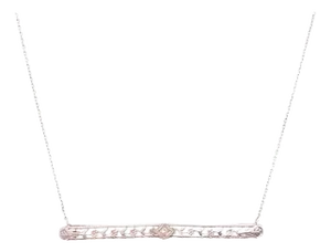 14 Karat White Gold With Center Diamond Bar Pendant Necklace 0.05 TDW