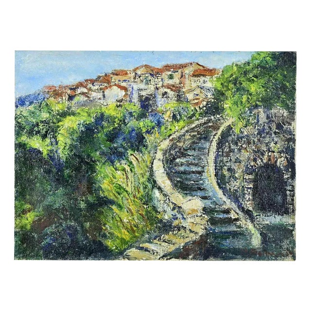 Pino Romanò, Old Town, Oil Painting, 1990s For Sale