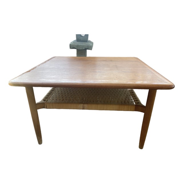 Mid Century 1950's Gunnar Schwartz Teak & Cane Coffee Table For Sale