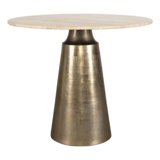 Travertine & Brass Outdoor Bistro Table For Sale