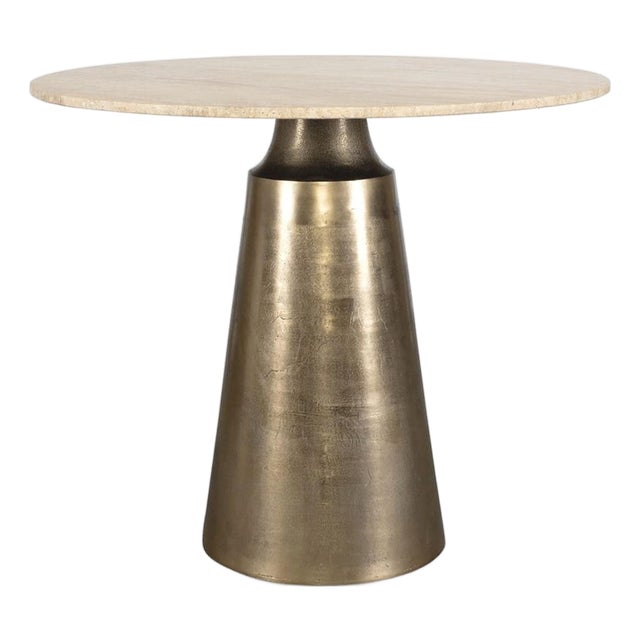 Travertine & Brass Outdoor Bistro Table For Sale
