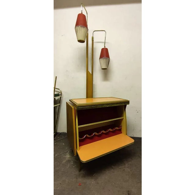 Walnut Cocktail Cabinet with Floor Lamp, 1950s For Sale - Image 3 of 6