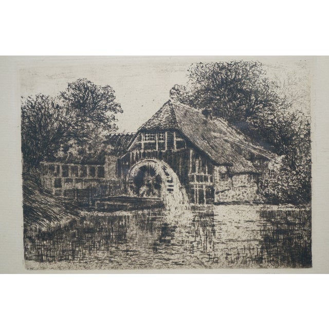 Antique Emy Rogge Signed German Water Mill Landscape Etching 12" For Sale - Image 6 of 10