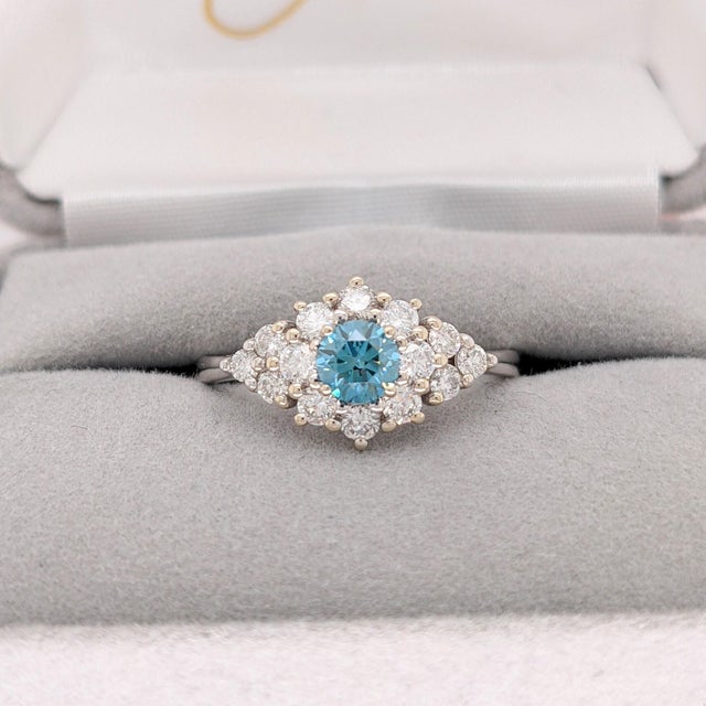 Blue Diamond Ring With Earth Mined Diamond Accents: Solid 14k Gold, Round 4mm, Size 6.75 For Sale In Columbus - Image 6 of 11