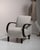 Bentwood-arm lounge chair in Dove Grey. The dove grey surface highlights curved black bentwood open arms, dove grey linen...