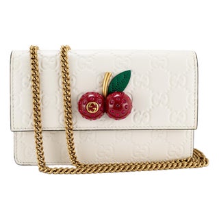 Gucci Gg Guccissima White Mini Cherry Gold Tone Hardware Chain Shoulder Bag For Sale