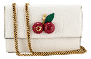 Gucci Gg Guccissima White Mini Cherry Gold Tone Hardware Chain Shoulder Bag