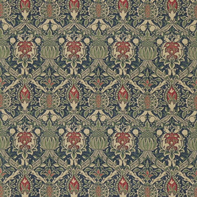 Morris & Co Granada Fabric in Indigo/Red For Sale