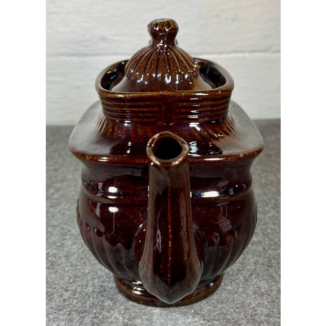 Ceramic Antique Glazed Redware Lidded Teapot For Sale - Image 7 of 10