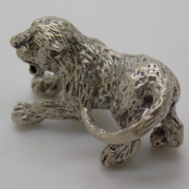 Metal Vintage Italian Handmade Genuine Silver Lion Cub Figurine Miniature Sculpture For Sale - Image 7 of 10