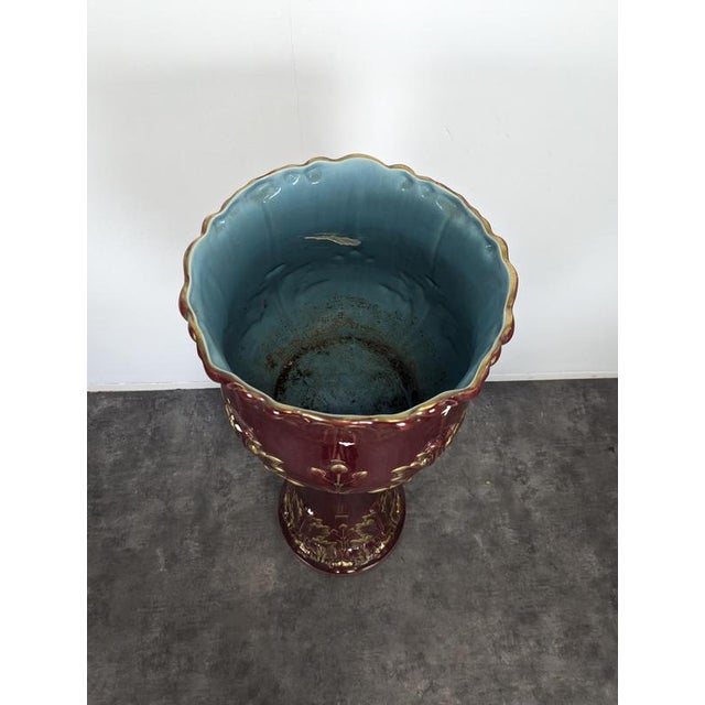 2000 - 2009 Planter in Glazed Burgundy and Gold Ceramic For Sale - Image 5 of 12