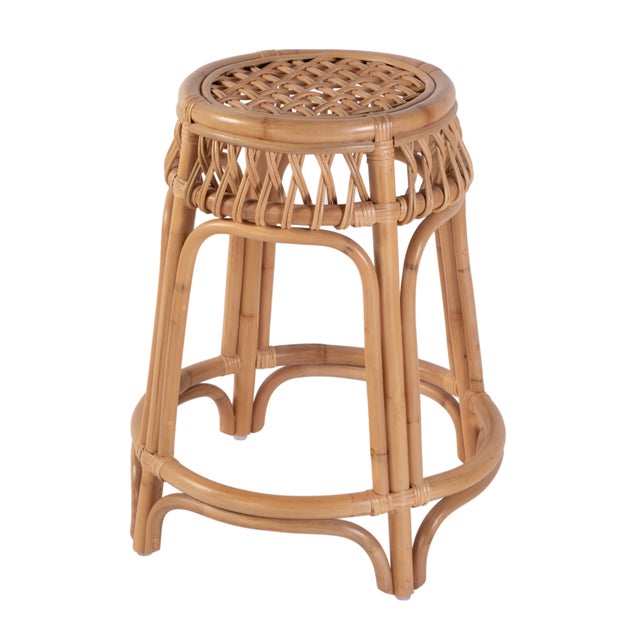Wood Antigua 24.75 in. Seat Height Round Rattan Counter Stool with Footrest, Natural Rattan For Sale - Image 7 of 7