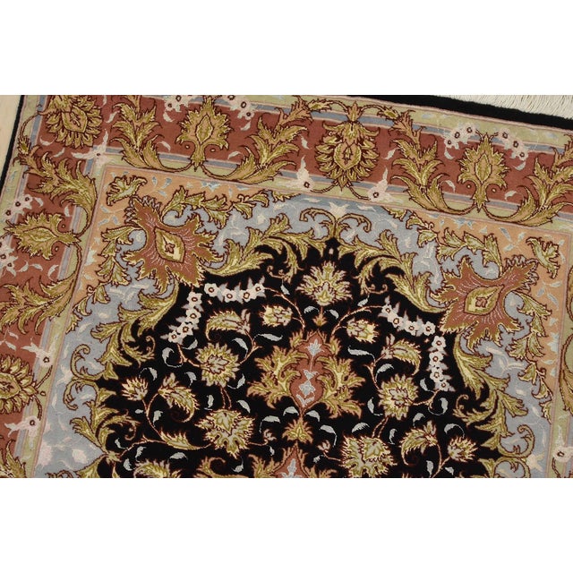 Fine Tabriz Rug 3’4” X 4’10” Black Wool/Silk Traditional Hand-Knotted Carpet For Sale In Philadelphia - Image 6 of 12