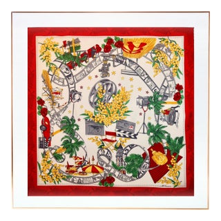 Framed Collector Silk Scarf Renault Honoring the Cannes Film Festival - Orange Gold Frame For Sale