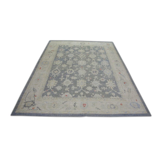 Traditional Turkish Oushak Rug Charcoal Gray & Ivory Handwoven Wool Rug 9'2" X 12' For Sale - Image 3 of 8