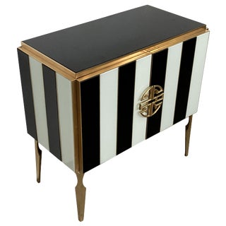 Two-Door Sideboard in Black and White Murano Glass, 1980s For Sale