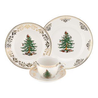 Spode Christmas Tree Gold Dinnerware 4-Piece Place Setting, Service for One For Sale