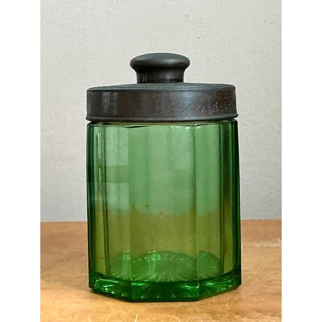 Mid-Century Modern Vintage Octagonal Green Glass Canister For Sale - Image 3 of 12
