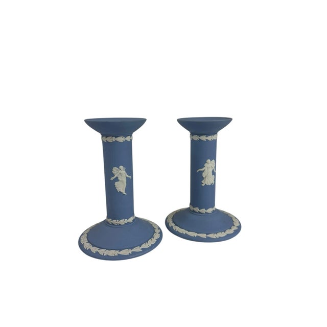 Mid 20th Century Pair of Mid 20th Century Wedgwood Jasperware Candlesticks For Sale - Image 5 of 10
