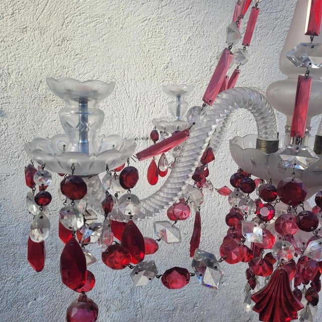 Ruby and Clear Bohemian Crystal Chandelier, 1900s For Sale - Image 13 of 18