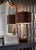Modern sculpture form in spotted white wash steel industrial modern style. 33.5h x 6w x 6d Shade Dimensions: top(17)...