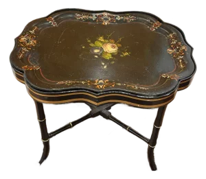 Antique Floral Tole Tray Table