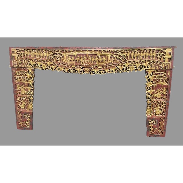 Antique Carved & Gilt Decorated Wooden Oriental Doorway Panel Valence 19th Century For Sale - Image 11 of 11