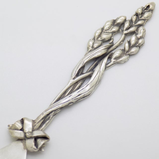 Italian Vintage Italian Handmade Genuine Silver .800 Wheat Ears and Ribbon Decorated Cocktail Fork For Sale - Image 3 of 10