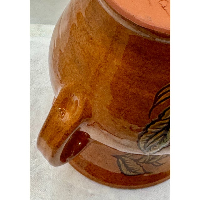 Ned Foltz 2002 Signed Redware Flared Rim Double Handled Crock With Sgaffitto Decoration For Sale - Image 6 of 11