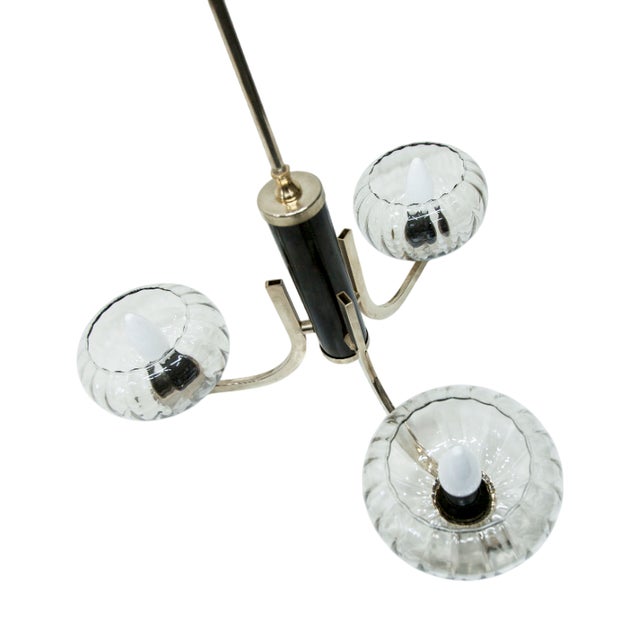 Black and Gold 3-Arm Chandelier with Clear Glass Shade from See Delmas, 1960s For Sale