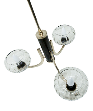 Black and Gold 3-Arm Chandelier with Clear Glass Shade from See Delmas, 1960s