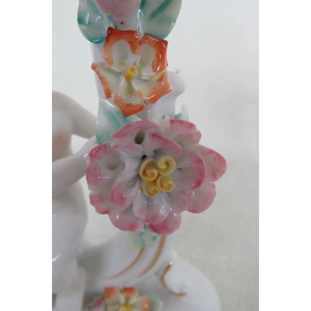 Ceramic Porcelain Cherub and Flower Figurine Candle Holder For Sale - Image 7 of 11