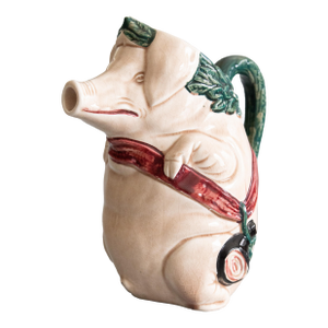 Antique Early 20th Century French Orchies Majolica Pig Pitcher