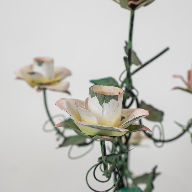 1960s Vintage Italian Tole Floral Candelabra For Sale - Image 5 of 9