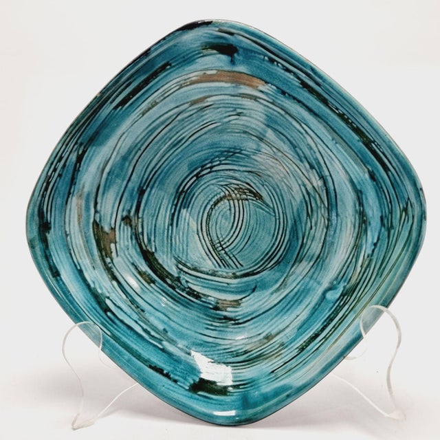 Vintage Bohemian Turquoise Ceramic Wall Plate, 1960s For Sale - Image 14 of 16