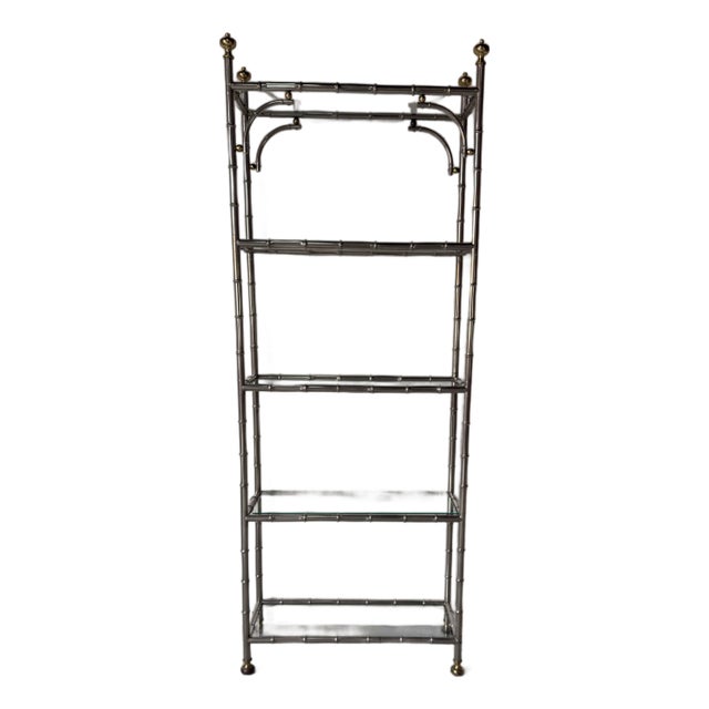 Hollywood Regency Faux Bamboo Chrome & Brass Five-Tier Étagère Bookcase For Sale