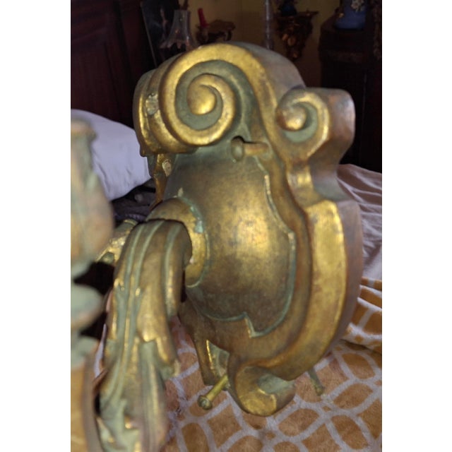 19thc French Antique Louis XV Manor Carved Giltwood Baroque Sconces a - Pair For Sale - Image 11 of 12