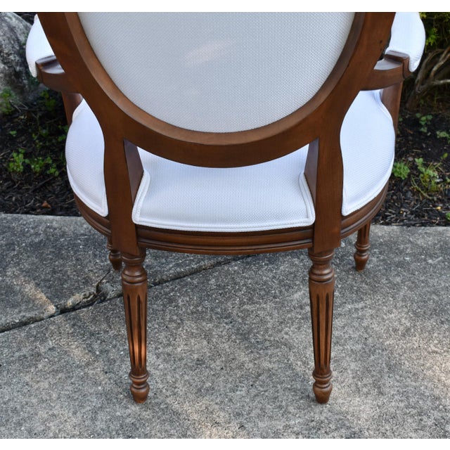 Ethan Allen Walnut Armchair Oval Back Louis XVI Carved French Accent For Sale - Image 14 of 18
