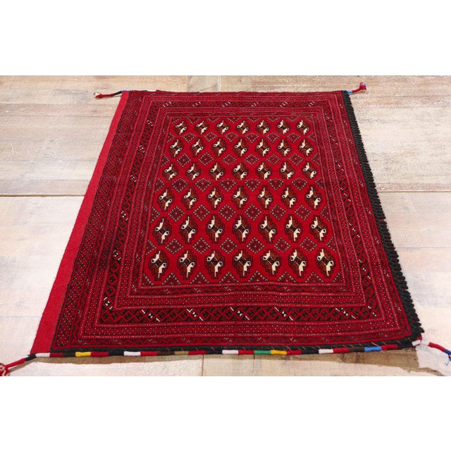 Red Vintage Red Persian Turkoman Rug -02'04 X 04'06 For Sale - Image 8 of 9