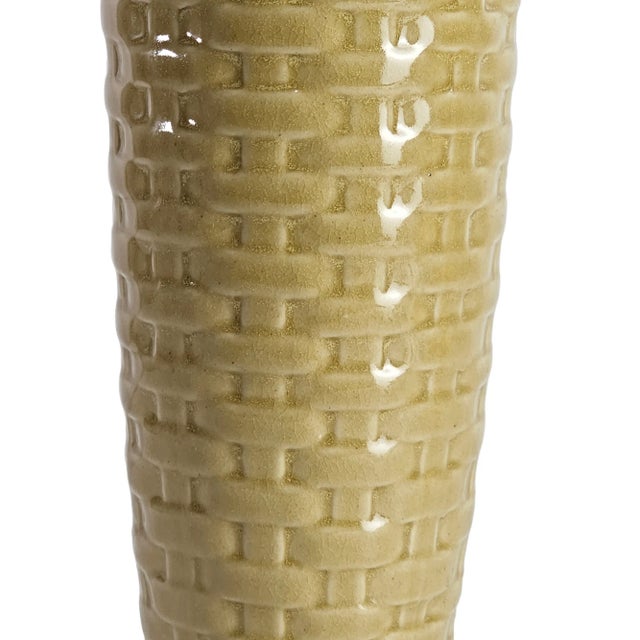 Tall Ceramic Dark Green Yellow Flower Vase For Sale In San Francisco - Image 6 of 9