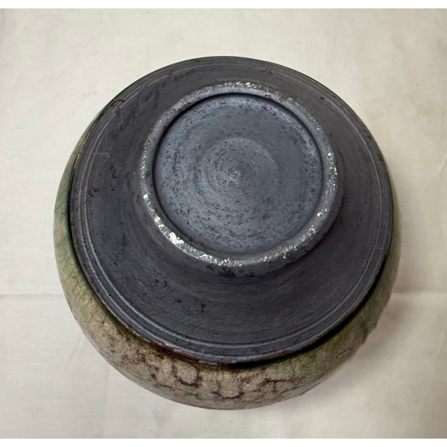 Vintage Signed Tom Neugebauer Black Green Drip Glaze Raku Blackware Pottery Vase For Sale - Image 13 of 14