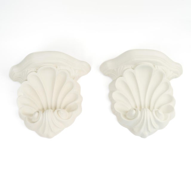Hollywood Regency Vintage Plaster Shell Scroll Wall Shelves - A Pair For Sale - Image 3 of 16