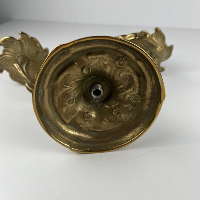 Metal Gilt Brass Candlesticks with Two Arms, 1920s, Set of 2 For Sale - Image 7 of 11