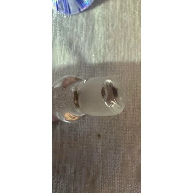 American Vintage Royal Limited Crystal Blue White Feathered Opalescent Luster Perfume Bottle With Stopper For Sale - Image 3 of 7