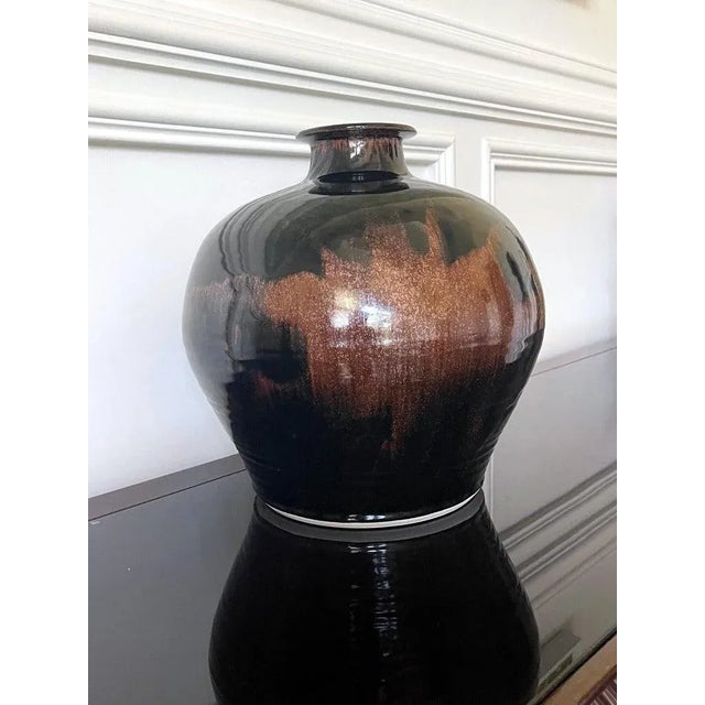 Brown 1960s Large Ceramic Jar with Tenmoku Glaze by Brother Thomas Bezanson For Sale - Image 8 of 12