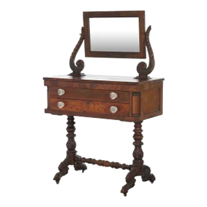 Antique American Empire Carved Mahogany Dressing Table with Mirror C1840