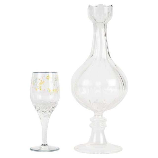 Glass Enameled Crystal Carafe and Cedère Glass, Early 20th Century, Set of 2 For Sale - Image 7 of 7