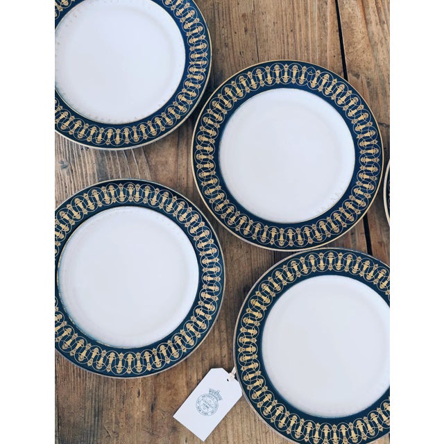 Set of 11 Limoges Cobalt and Gold Dinner Plates circa 1895 Elegant French hard-paste porcelain with a deep cobalt blue...