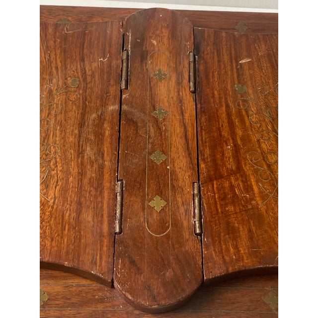 Wood Antique Wood/Brass Inlay Bible Box Floral Print For Sale - Image 7 of 12