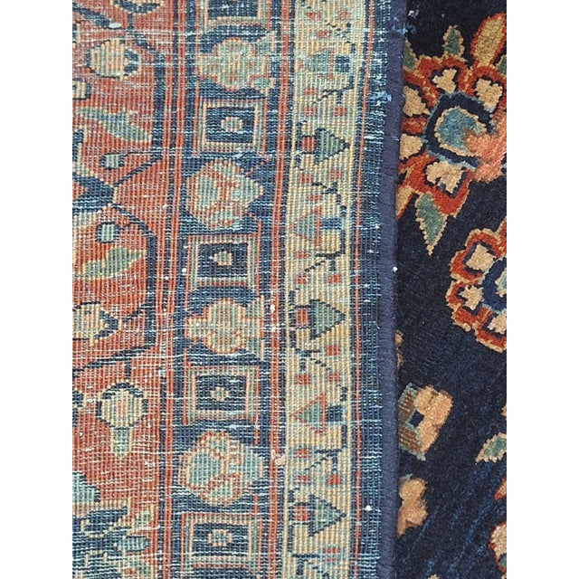 Antique Persian Sarouk Rug – Navy Field With Floral Garden Design – 8’8” × 11’7” For Sale - Image 10 of 11